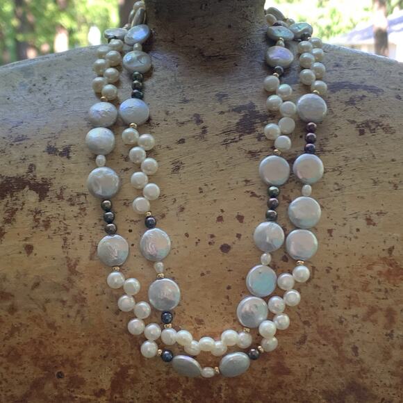 Zoe B. 14K Yellow Gold and Multi Pearl Double Strand Necklace - Picture 3 of 10